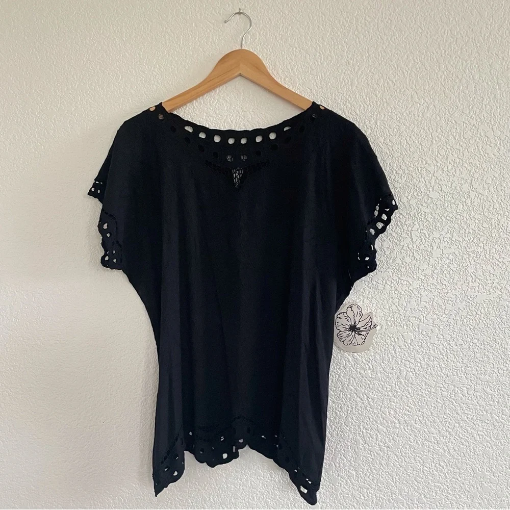 NWT | Black lace crochet trim beachy blouse swim cover up size medium